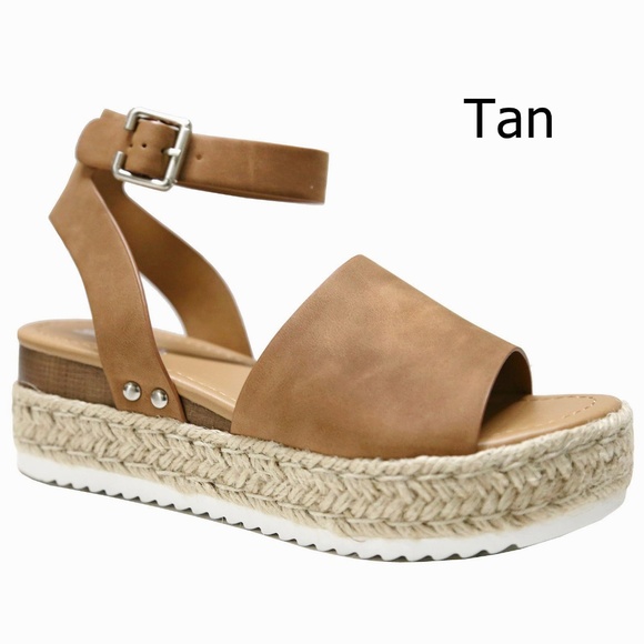 New Soda Tan Open Toe Platform Espadrille Sandals - Picture 2 of 4